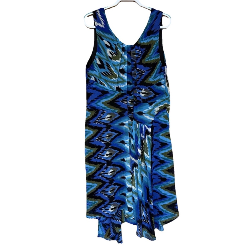 Marc Bouwer Women Size XL Blue Ikat Abstract Print Midi Dress Asymmetrical Hem